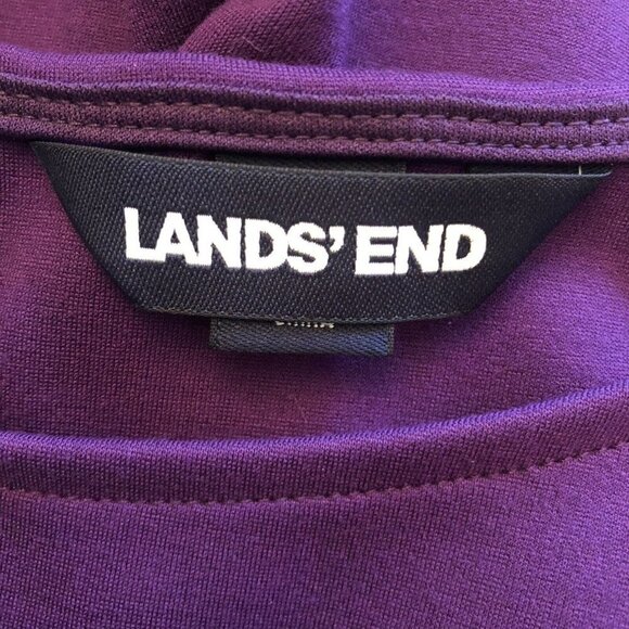 Lands End Petite Womens 10P Purple Shift Dress Ruffle Hem 3/4 Sleeve Pockets - Picture 6 of 8